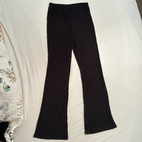 Pants - Black Ribbed Soft Flair Pants